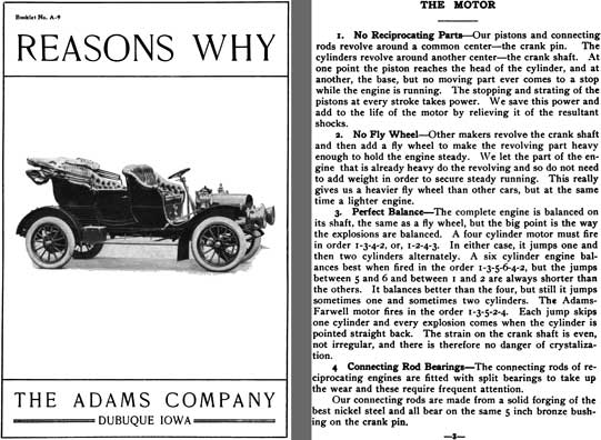 Adams 1907 - Reasons Why - Booklet No. A-9 The Adams Company, Dubuque Iowa