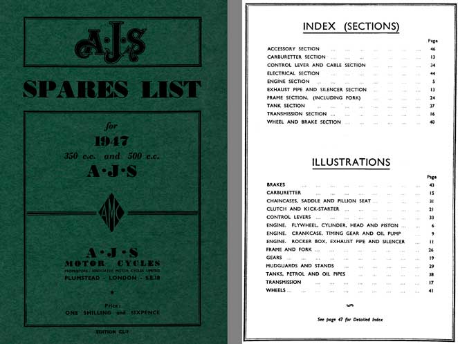 AJS Motor Cycles 1947 Spares List - AJS 1947 - 350 Model 16M and 500 Model 18 Edition CL-7
