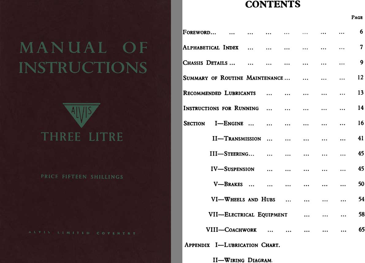 Alvis 1952 - Manual of Instructions Alvis Three Litre - Models T.A. 21 & T.C. 21