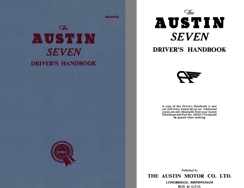 Austin 1958 - The Austin Seven Driver's Handbook AKD1173A