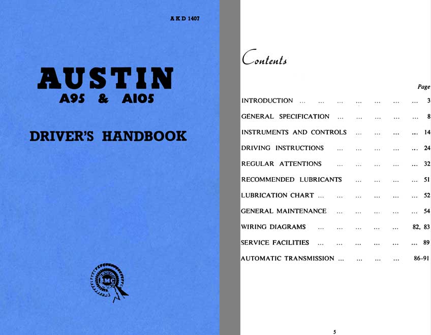 Austin 1959 - Austin A95 & A105 Driver's Handbook AKD1407