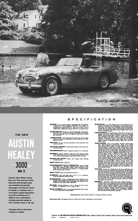 Austin Healey 1962 - Austin Healey 3000 Mk II Spec Sheet