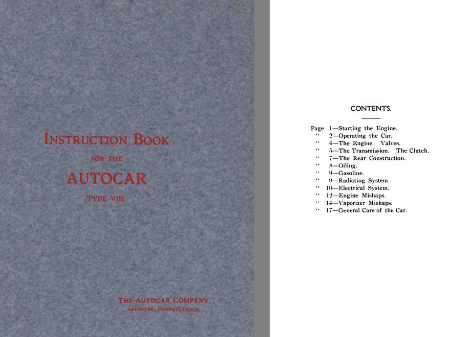 Autocar 1904 - Instruction Book for the Autocar Type VIII (Tonneau Model)