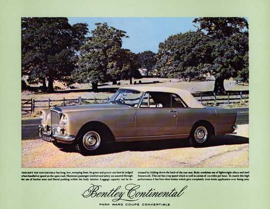 Bentley c1960 - Bentley Continental Park Ward Coupe Convertible Soft Top