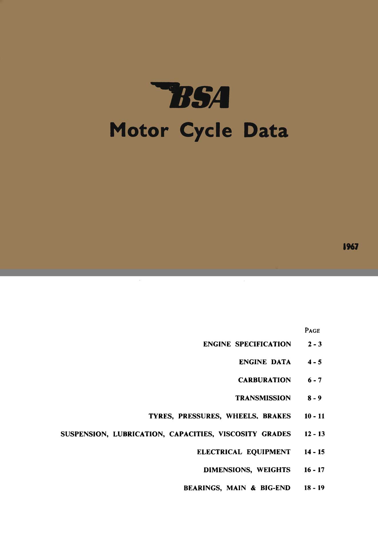 BSA Motor Cycle Data 1967 Catalog