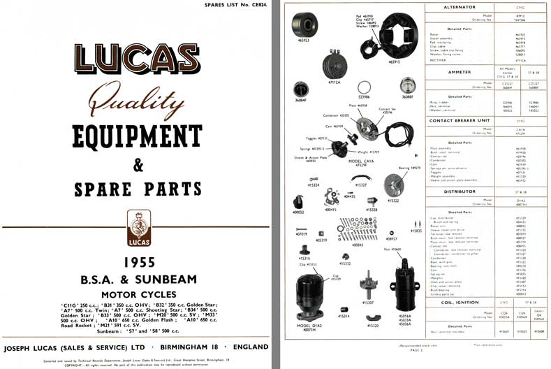 BSA & Sunbeam Motorcycles 1955 - Lucas Quality Equipment & Spare Parts