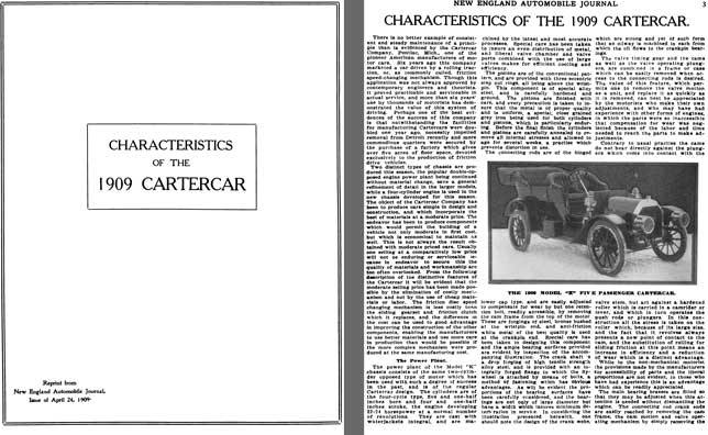 Cartercar 1909 - Characteristics of the 1909 Cartercar - Reprint from New England Automobile Journal
