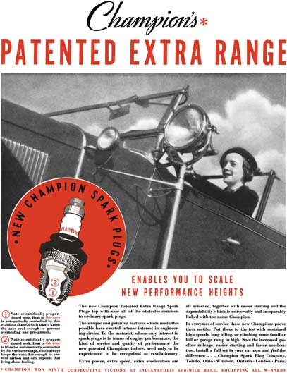 Champion 1932 - Champion Ad - Champion's Patented Extra Range - New Champion Spark Plugs