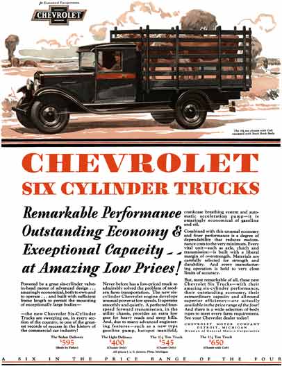 Chevrolet 1929 - Chevrolet Ad - Chevrolet Six Cylinder Trucks