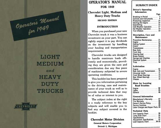 Chevrolet 1949 - Operators Manual for 1949 - Light Medium and Heavy Duty Trucks