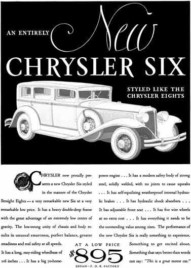 Chrysler 1931 - Chrysler Ad - An Entirely New Chrysler Six - Styled Like The Chrysler Eights