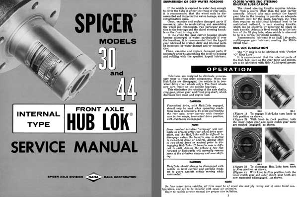 Dana Spicer Axle c1971 - Spicer Models 30 and 44 Internal Type Front Axle Hub Lok Service Manual