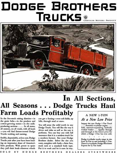 Dodge 1929 - Dodge Brothers Trucks Ad - In All Sections, All Seasons… Dodge Trucks Haul Farm Loads