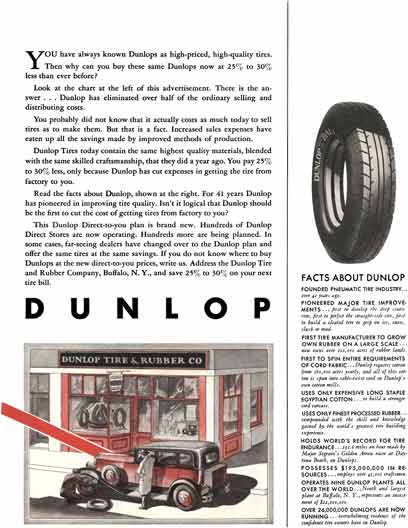 Dunlop Tire 1930 - Dunlop Tire Ad - Facts About Dunlop