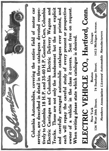 Electric Vehicle Co c1915 - 1915 Columbia Electric Vehicle Ad