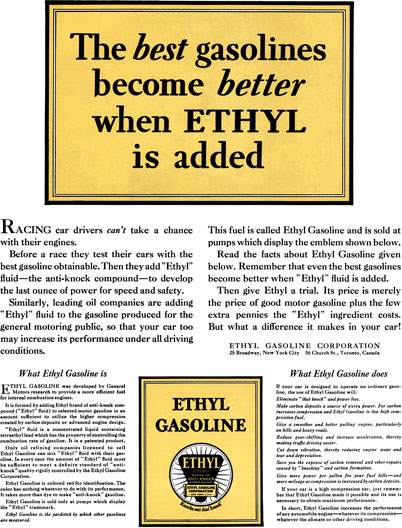 Ethyl 1928 - Ethyl Ad - The best gasolines become better when Ethyl is added