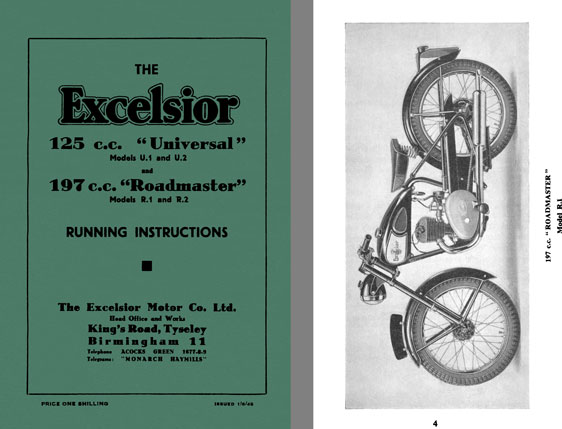 Excelsior 125cc Universal Models U.1 & U.2 and 197cc Roadmaster Models R.1 & R.2 Running Instruction