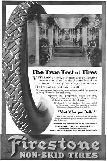 Firestone Tire 1915 - Firestone Tire Ad - The True Test of Tires - Firestone Non-Skid Tires