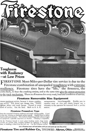 Firestone Tire 1915 - Firestone Tire Ad - Firestone Toughness with Resiliency - at Low Prices
