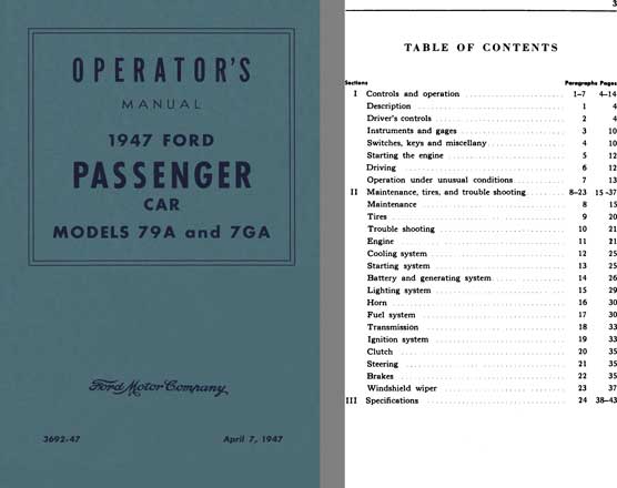 Ford 1947 - Operators Manual 1947 Ford Passenger Car Models 79A and 7GA