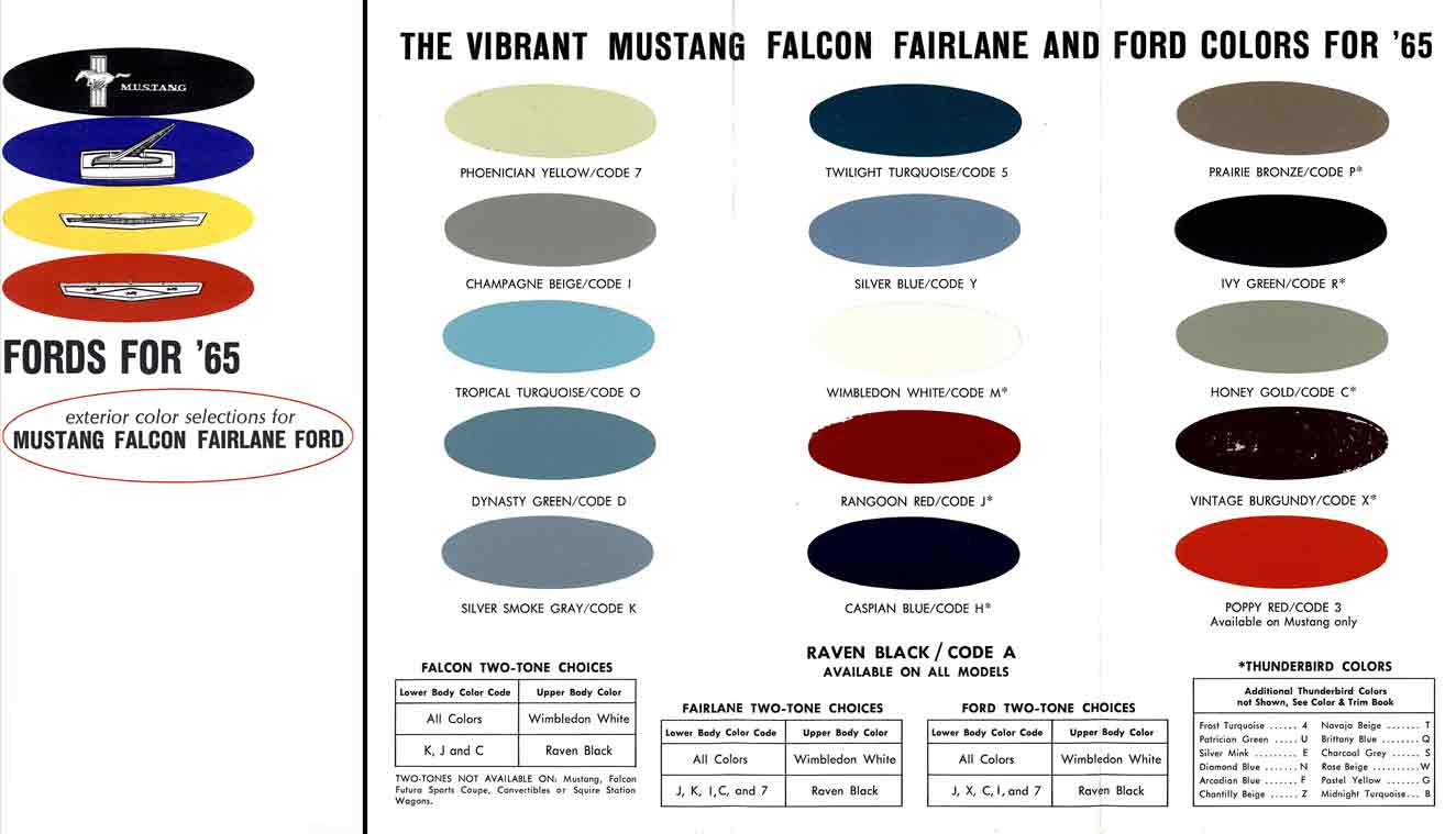 Ford 1965 Exterior Color Selection - for Mustang, Falcon, Fairlane, Ford - Fords for 65