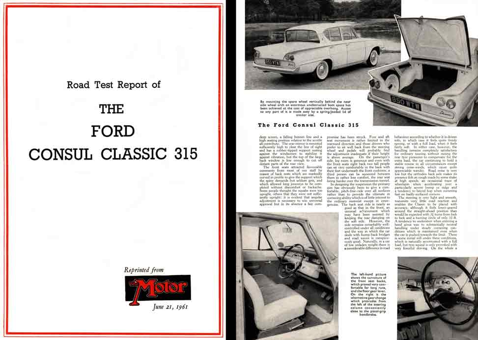 Ford Consul Classic 315 1961 - Road Test Report of The Ford Consul Classic 315