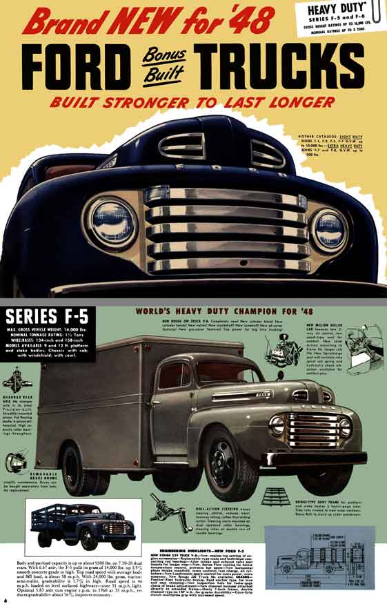 Ford Trucks 1948 Heavy Duty Series F5 and F6 - Brand New for 48 - Ford Bonus Built Trucks