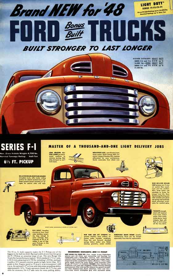 Ford Trucks 1948 Light Duty Series F1-F2-F3-F4 - Brand New for 48 - Ford Bonus Built Trucks