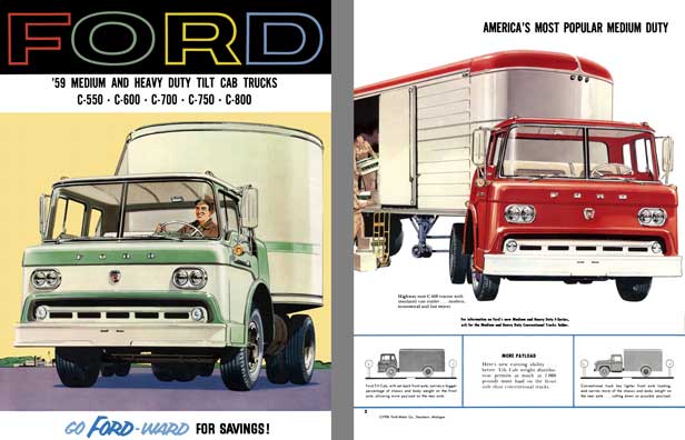 Ford Trucks 1959 - Ford '59 Medium & Heavy Duty Tilt Cab Trucks - Go Ford-ward for Savings!