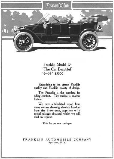 Franklin 1911 - Franklin Ad - Franklin Model D - The Car Beautiful - 6-38 $3500