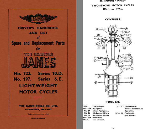 James No. 122 Series 10D, No. 197 Series 6E Lightweight Motor Cycles Drivers Handbook