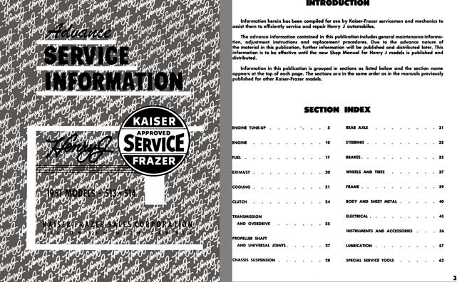 Kaiser 1951 - Advance Service Information 1951 Henry J Models 513 & 514 Kaiser - Frazer