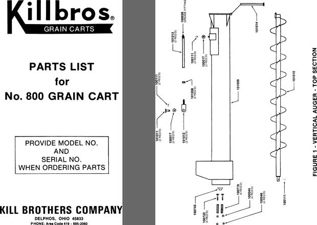 Killbros Grain Carts - Parts List for No. 800 Grain Cart