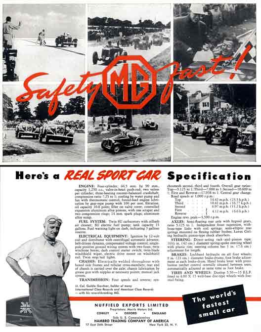 MG TD Series (c1953) - Safety Fast - Here's a Real Sports Car Specification