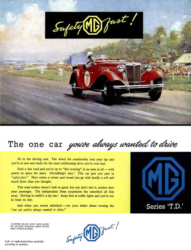 MG TD Series (c1953) - Safety Fast - the world acclaims the 