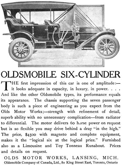 Oldsmobile 1909 - Oldsmobile Ad - Oldsmobile Six Cylinder