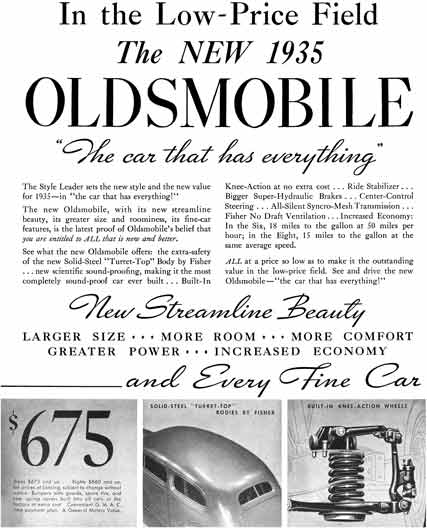 Oldsmobile 1935 - Oldsmobile Ad - In the Low-Price Field - The New 1935 Oldsmobile