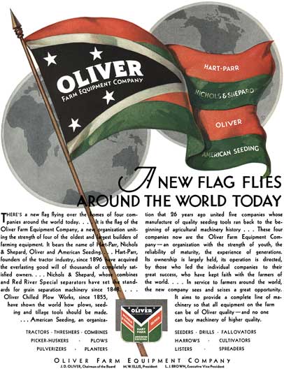 Oliver 1929 - Oliver Ad - A New Flag Flies Around the World Today - Oliver farm Equipment