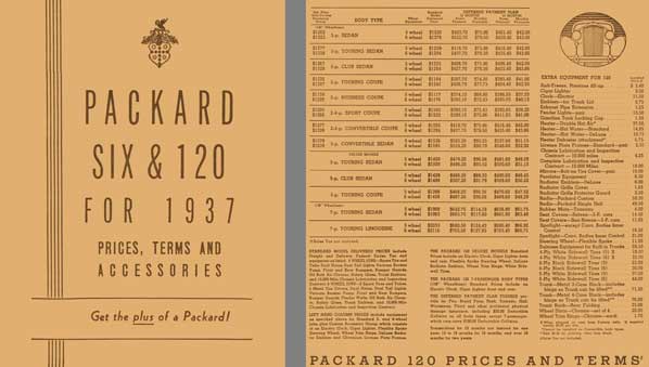 Packard 1937 - Packard Six & 120 For 1937 - Prices, Terms and Accessories