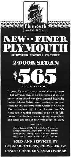 Plymouth 1930 - Plymouth Ad - New Finer Plymouth 2 Door Sedan $565