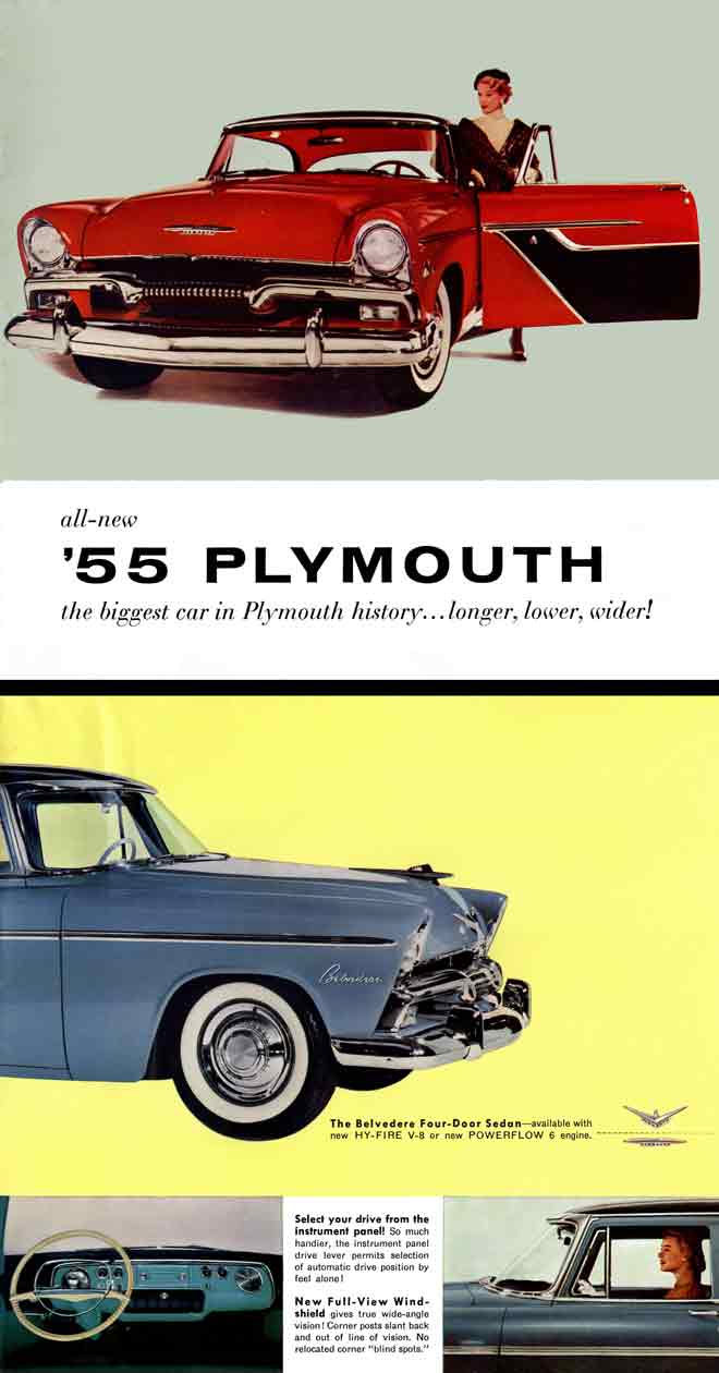 Plymouth 1955 - all new '55 Plymouth - the biggest car in Plymouth history, longer, lower, wider!