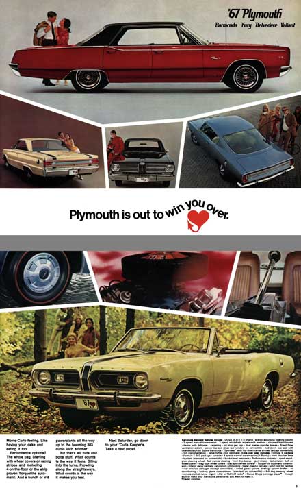 Plymouth 1967 - '67 Plymouth - Plymouth is out to win you over.  Barracuda, Fury, Belvedere, Valiant