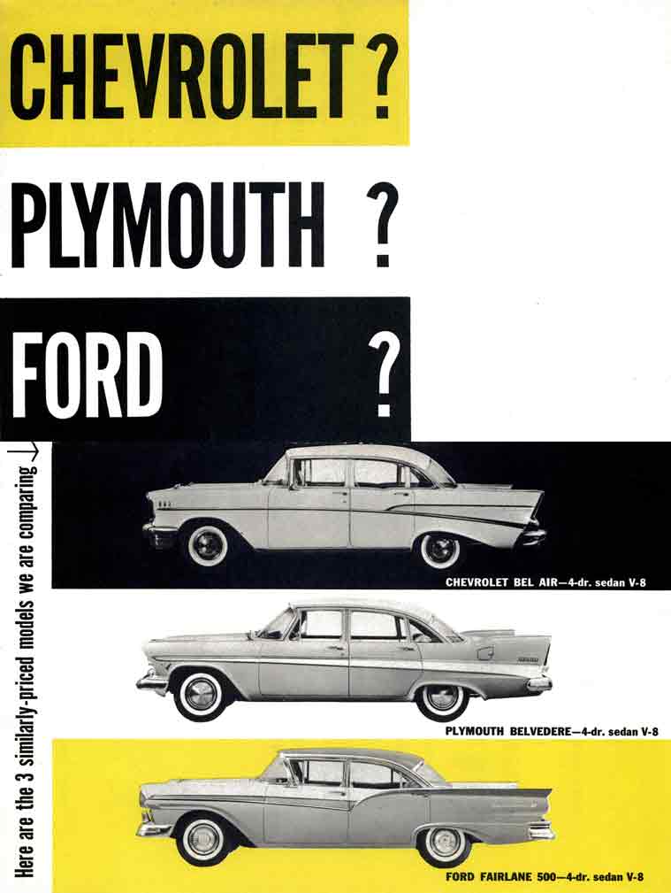 Plymouth Compare (c1957) - Chevrolet? Plymouth? Ford?