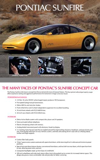 Pontiac c1990 - Pontiac Sunfire - Info Sheet - The Many Face of Pontiac's Sunfire Concept Car