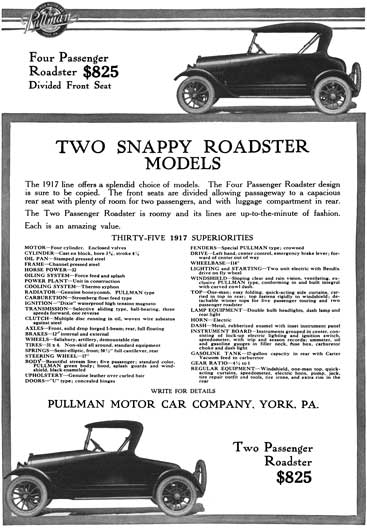 Pullman 1917 - Pullman Ad - Two Snappy Roadster Models