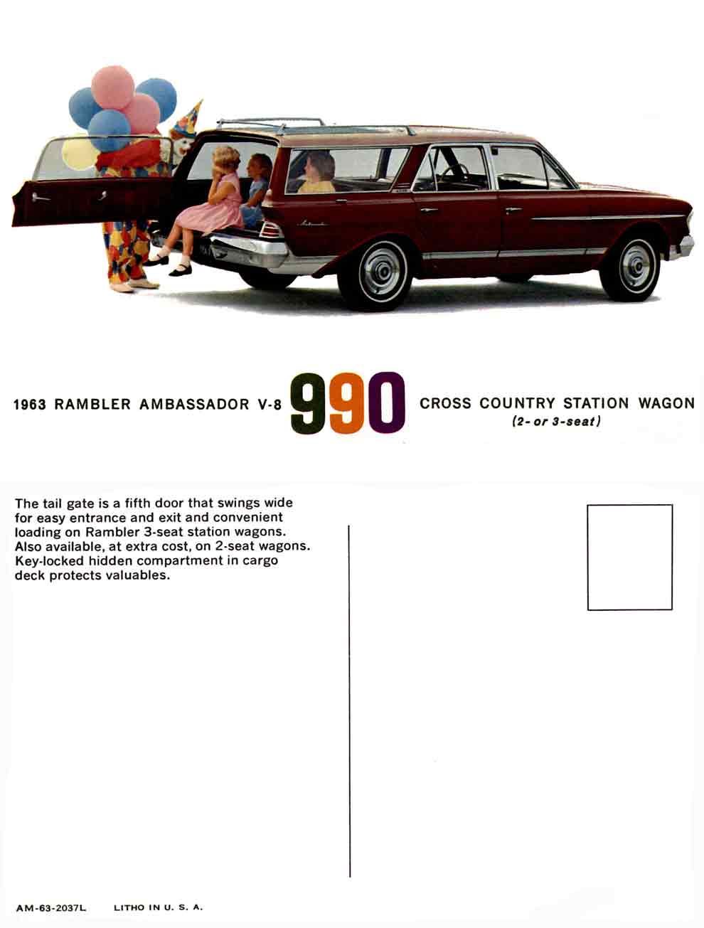 Rambler 1963 Ambassador V8 990 - Cross Country Station Wagon (Post Card Image)