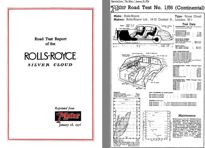 Rolls Royce 1956 - Road Test Report of the Rolls-Royce Silver Cloud - January 18, 1956