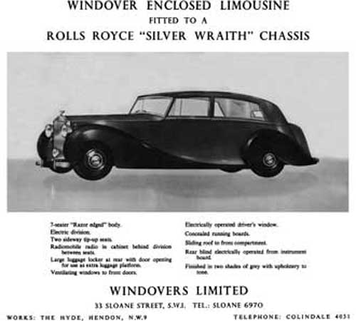 Rolls Royce 1959 - Windover Enclosed Limousine fitted to a Rolls Royce Silver Wraith Chassis