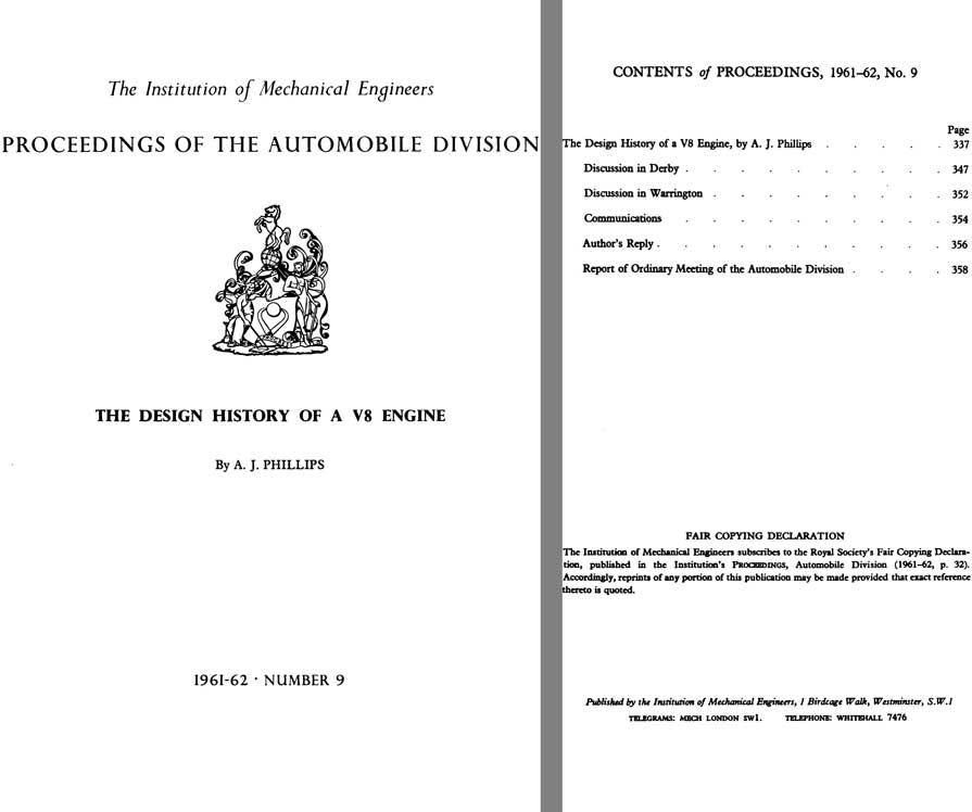 Rolls Royce 1961 - The Design History of a V8 Engine by A.J. Phillips (1961-62 Number 9)