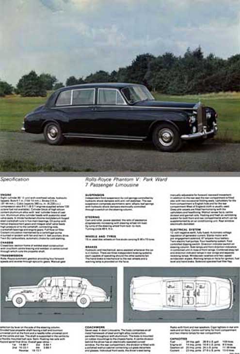 Rolls Royce 1967 - Rolls Royce Phantom V: Park Ward 7 Passenger Limousine Spec Sheet